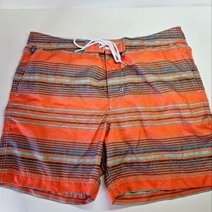 American Eagle Outfitters Men's Swim Trunks Orange & Blue Stripe Large